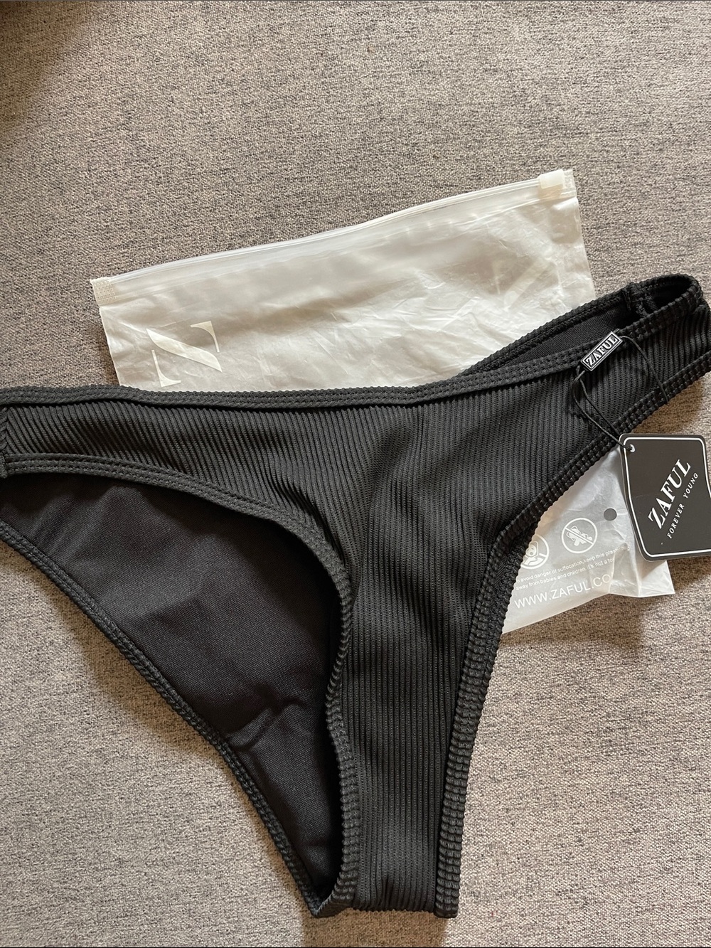 Zaful Black Ribbed High-Cut Bikini Bottom
